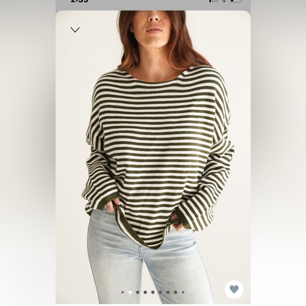 Carly Jean Los Angeles Oversized Olive+White Wesley Sweater
